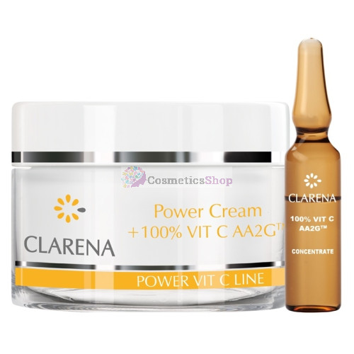 Clarena Power Pure Vit C Line- Krēms ar zīda ekstraktu un 100% aktīvo C vitamīnu  50 ml + 1,5 ml
